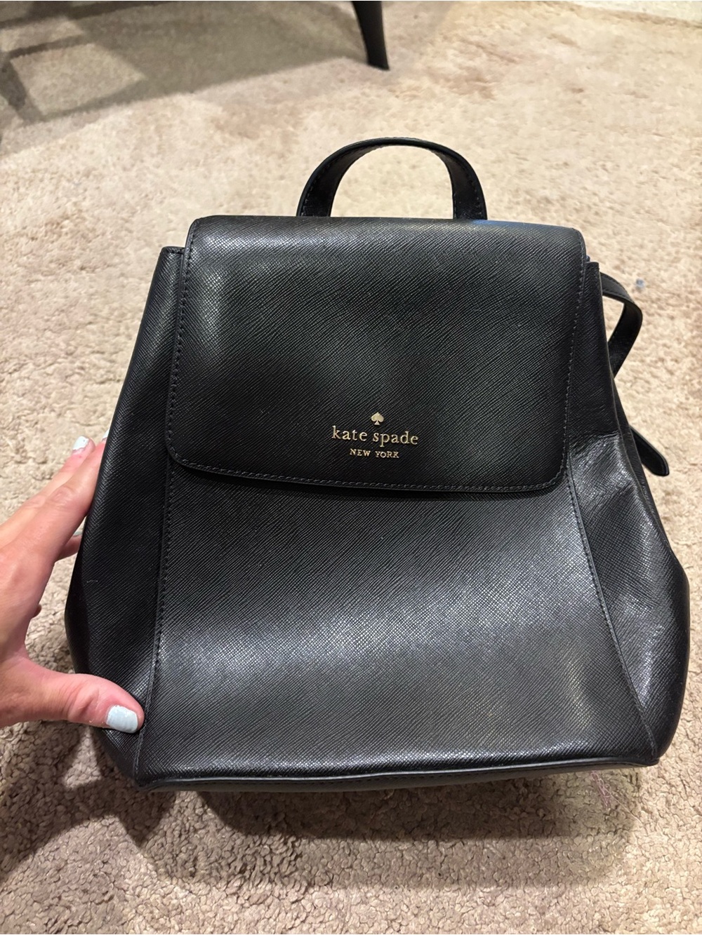 kate spade Black Saffiano Mini Backpack with Gold Logo